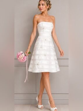 Galina David’s Bridal NWT Floral Appliqué Strapless‎ Wedding Dress Sz 8